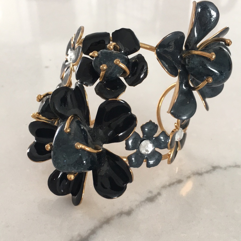 3D Black Flower Cuff Bracelet